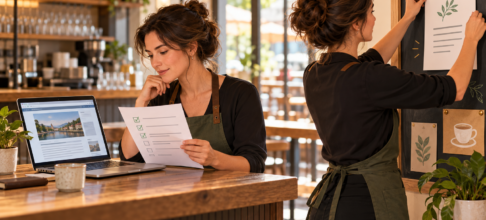 Staff checking a source checklist before updating a public-facing notice